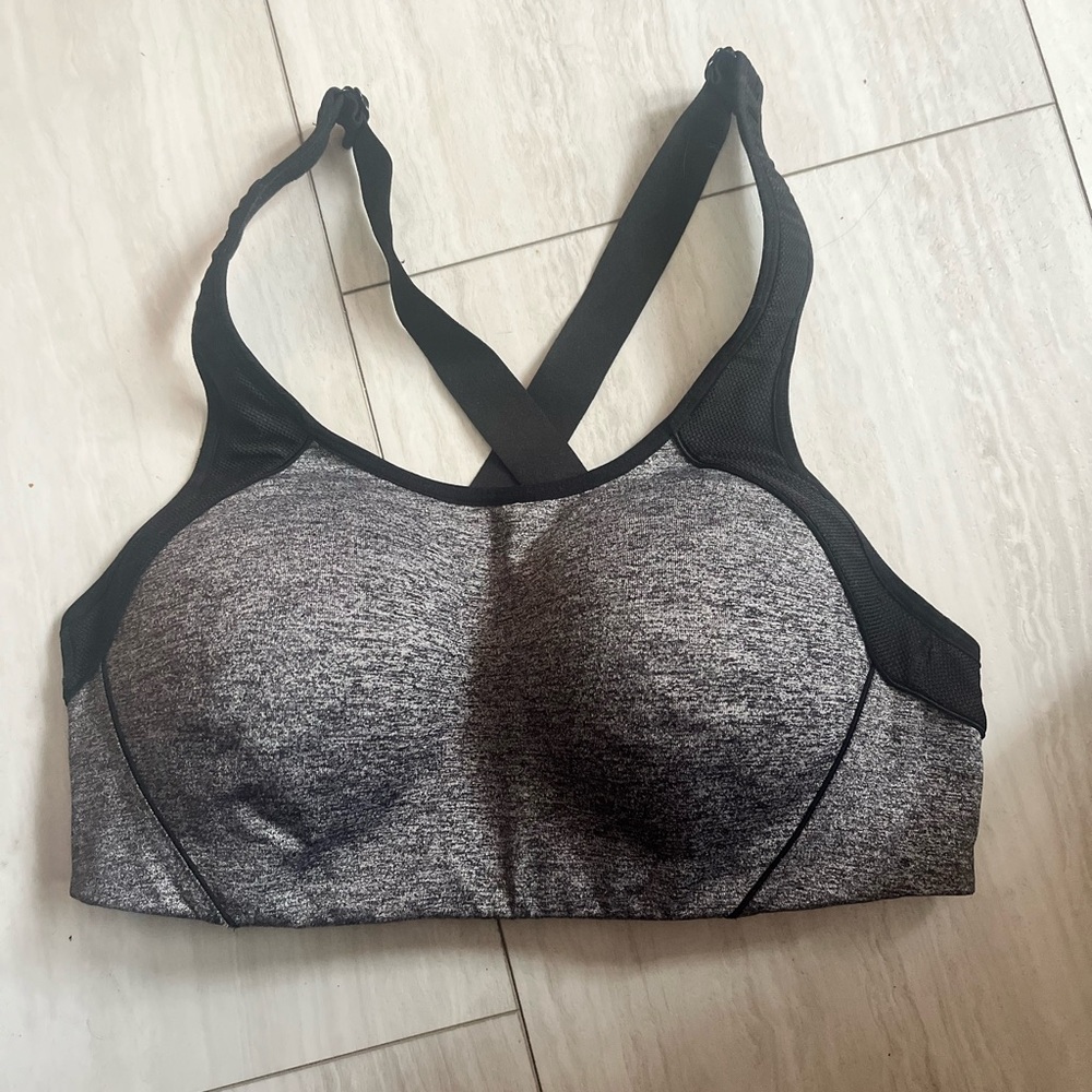 Victoria's Secret Grey Heather & Black Cross-Back Sports Bra